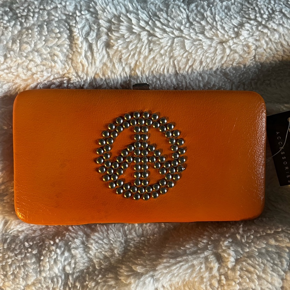 Orange Wallet with Peace Sign Studs